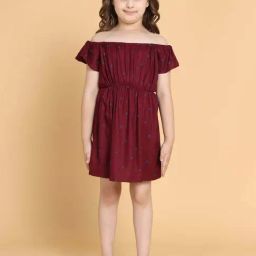 Piccolo Kids Maroon Printed Regular Fit Dress-picture-13