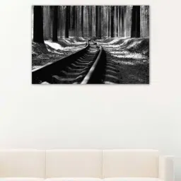 999store Black & Grey Railroad Track In Forest Canvas Painting-picture-48