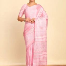 Soch Womens Pink Art Silk Botanical Print Saree-picture-19