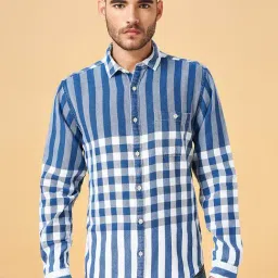 SF Jeans by Pantaloons Blue Cotton Slim Fit Checks Shirt-picture-25