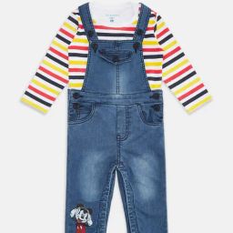 Pantaloons Baby Multicolor Striped Full Sleeves T-Shirt with Dungree-picture-0
