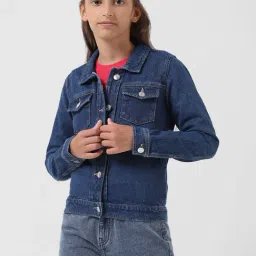 VERO MODA GIRL Blue Solid Full Sleeves Denim Jacket-image-70