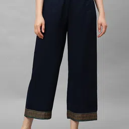 Indo Era Women Navy Blue Solid Straight Palazzos-image-66