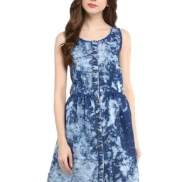 StyleStone Blue Printed Fit & Flare Dress-image-14