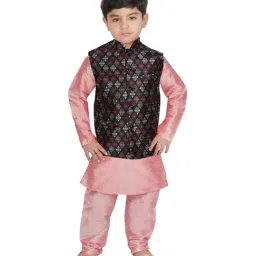 SG Yuvraj Kids Navy & Pink Printed Full Sleeves Kurta Set-image-8