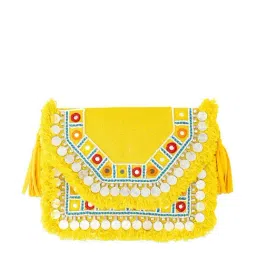 NR by Nidhi Rathi Yellow Jute Envelope Clutch-image-30