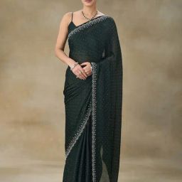 FABMORA Green Embellished Saree With Blouse-image-45