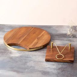 Nestroots Brown Wood Cheese Board & Napkin Holder Set-28