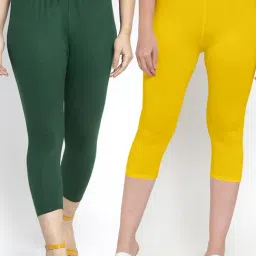 Gracit Yellow & Green Mid Rise Capris - Pack Of 2-image-58