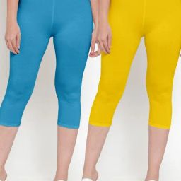 Gracit Yellow & Blue Mid Rise Capris - Pack Of 2-image-35