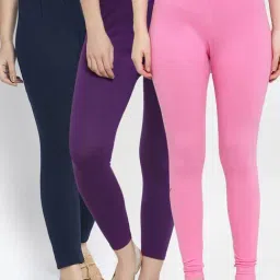 Gracit Pink & Navy Mid Rise Leggings - Pack Of 3-image-6