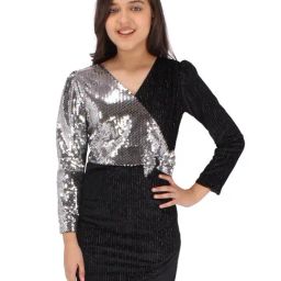 Cutecumber Black Embellished Full Sleeves Dress-image-1
