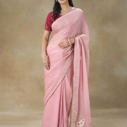 FABMORA Pink Embellished Saree With Blouse-image-38