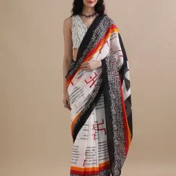 Jaipur Kurti White Mulmul Cotton Regular Fit Print Saree-image-57