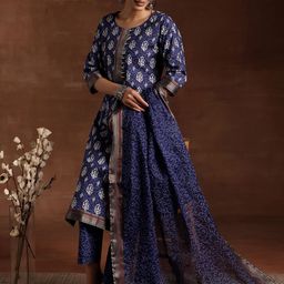 Libas Women Floral Printed Regular Gotta Patti Pure Cotton Kurta with Trousers & With Dupatta-5