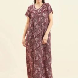 Sweet Dreams Maroon Geometric Print Nighty-image-24