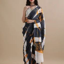 Jaipur Kurti Navy Blue Mulmul Cotton Regular Fit Print Saree-image-59