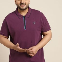 Sztori Men Plus Size Burgundy Solid Pure Cotton T-shirt-31