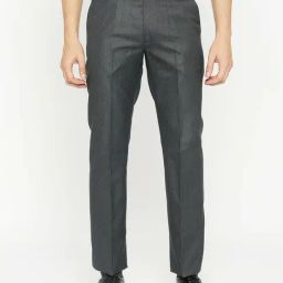 SOLEMIO Navy Slim Fit Flat Front Trousers-image-18