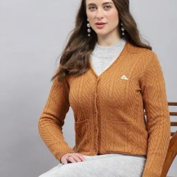 Monte Carlo Camel Regular Fit Self Pattern Cardigan image 5