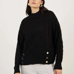 Styli Black Self Design Sweater-image-7