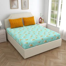 Home Ecstasy Geometric Green 140 TC Cotton Double Bedsheet with 2 Pillow Cover-image-21