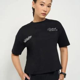 Ajile By Pantaloons Black Cotton Loose Fit Printed Sports T-Shirt-image-66