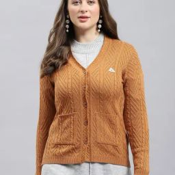 Monte Carlo Camel Regular Fit Self Pattern Cardigan-0