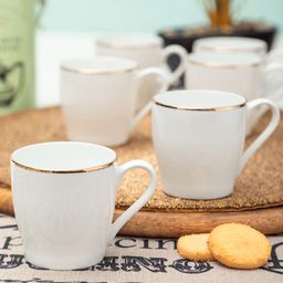 SONAKI Set of 6 White Solid Bone China Tea Cups With 24K Gold Print-50
