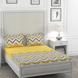 STELLAR HOME Yellow & Grey Geometric 104 TC Cotton 1 King Bedsheet with 2 Pillow Covers-image-42