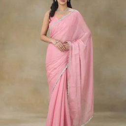 FABMORA Pink Embellished Saree With Blouse-picture-11