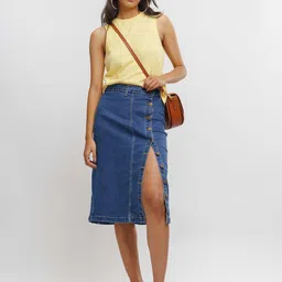FREAKINS Bodycon Midi Denim Skirts-picture-22