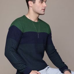 The Roadster Lifestyle Co. Striped & Ribbed Pure Acrylic Pullover-image-82