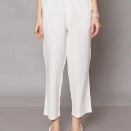 Zink London Off White Straight Fit High Rise Pants-image-92