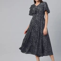 Cottinfab Black & White Printed Midi Dress-picture-16