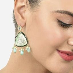 Zaveri Pearls Green Stones & Beads Traditional Drop Earring-ZPFK15368-14