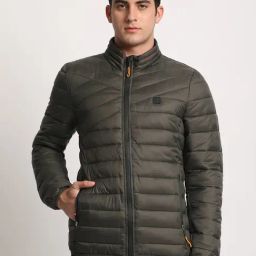 The Bear House Olive Regular Fit Quilted Jacket-image-57
