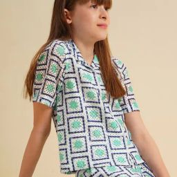 Vero Moda Girls Cloud Dancer Abstract Print Relaxed White Shirt-image-1