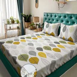 Klotthe White & Yellow 300 TC Polycotton Double Elastic Book Fold Bedsheet with 2 Pillow Covers-image-71