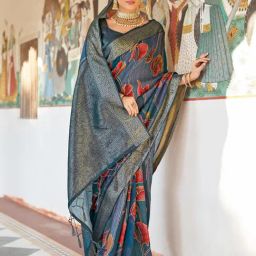 Saree Mall Teal blue Poly Silk Self Saree with Blouse Piece-image-84