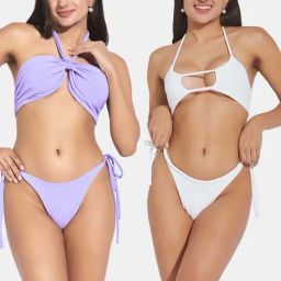 Secrets By ZeroKaata Purple & White Plain Swimwear Bikini-image-61