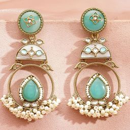 Rubans 22K Gold-Plated Stones Studded & Pearls Beaded Enamelled Circular Drop Earrings-picture-30