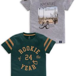 Codez Kids Green & Grey Melange Printed T-Shirt (Pack Of 2)-image-31