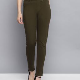STREET 9 Women Olive Green Solid Treggings - Skinny Fit-picture-28