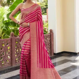 Vardha Pink Striped Saree With Unstitched Blouse-picture-46