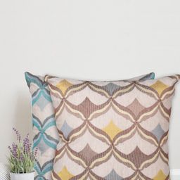 Home Set Of 2 Beige & Turquoise Blue Geometric Square Cushion Covers-2