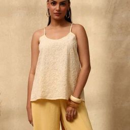 House Of Chikankari Yellow Cotton Chikankari Top-image-87