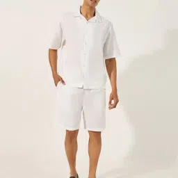 Styli Cream Cotton Blend Regular Solid Shirt And Shorts-image-97