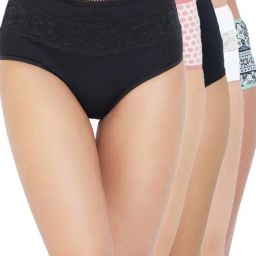 Clovia White & Blue Cotton Printed Hipster Panties - Pack Of 5-image-17