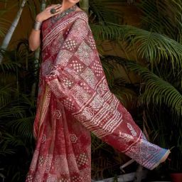 Satrani Maroon Printed Saree With Unstitched Blouse-image-12